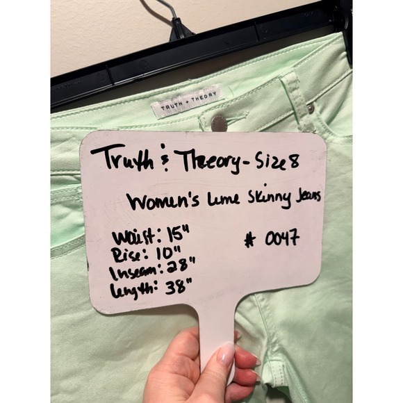 Truth + Theory Pistachio Skinny Jeans Womens 8 Mint Green Mid Rise OM21038F57 - Picture 10 of 10
